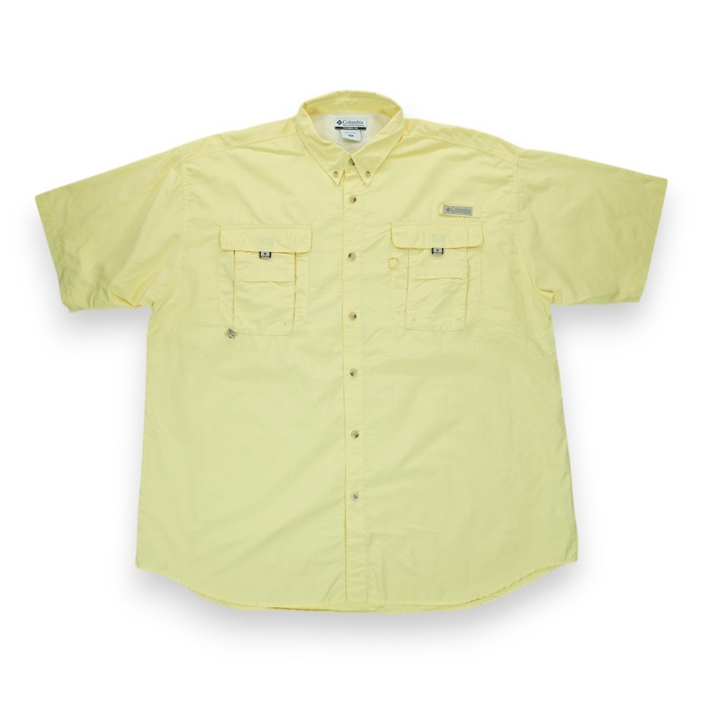 Columbia PFG‎ Mens XXL Yellow Button Up UPF30+ Short Sleeve Vented